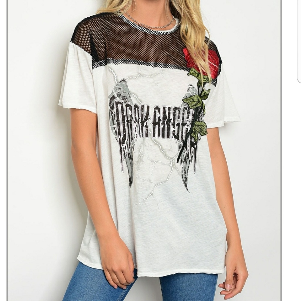 OFF WHITE BLACK WITH ROSE FLOWER TOP - Picture 1 of 2
